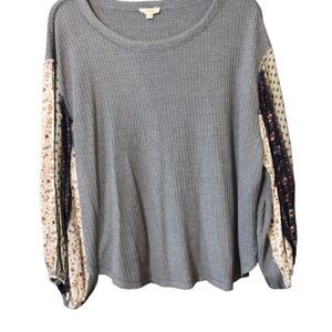 Oddy Womens Pullover Long Sleeve Gray Size M/L Printed Sleeves